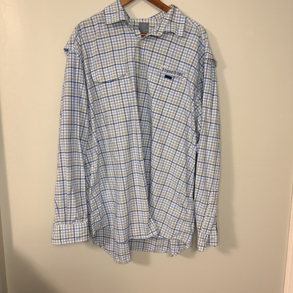 Vineyard Vines Shirt Mens XXL Blue Plaid Performance Vented Fishing Harbor Shirt